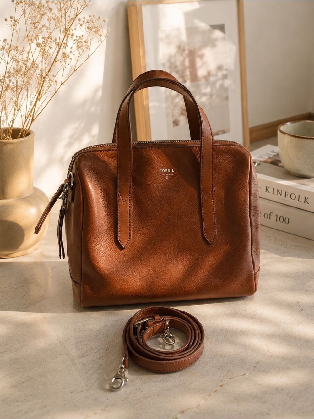 Fossil Sydney Satchel Dark Brown Leather Messenger Satchel